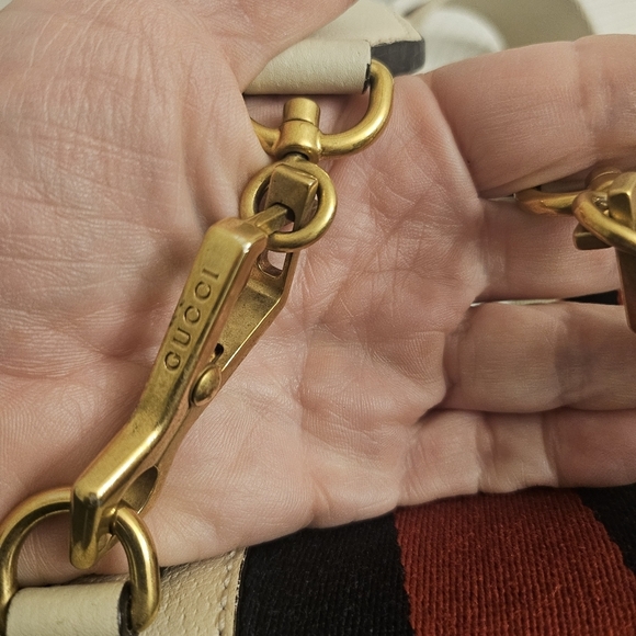 Gucci Butterfly Mini Shoulder Bag – Web Stripe, Cream Leather (Style 505383) - Picture 10 of 13